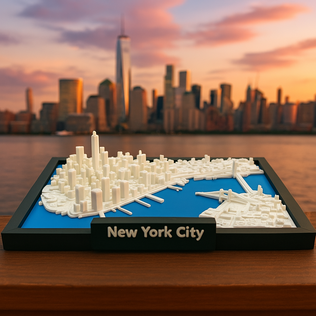 3D-utskrevet miniatyr av New York City - detaljert bykart og ikonisk skyline - førsteklasses kvalitet
