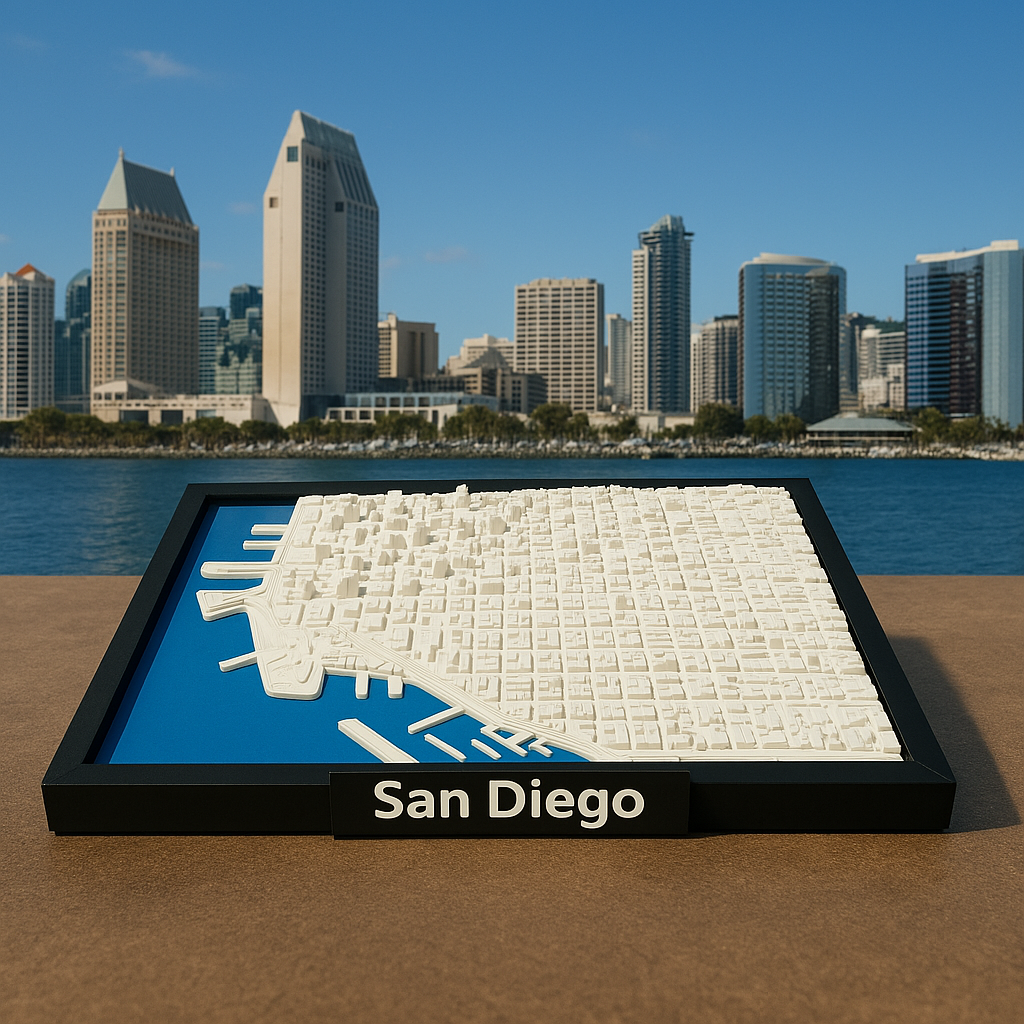 Miniature imprimée en 3D de San Diego - Plan détaillé de la ville et de la ligne d'horizon - Qualité Premium