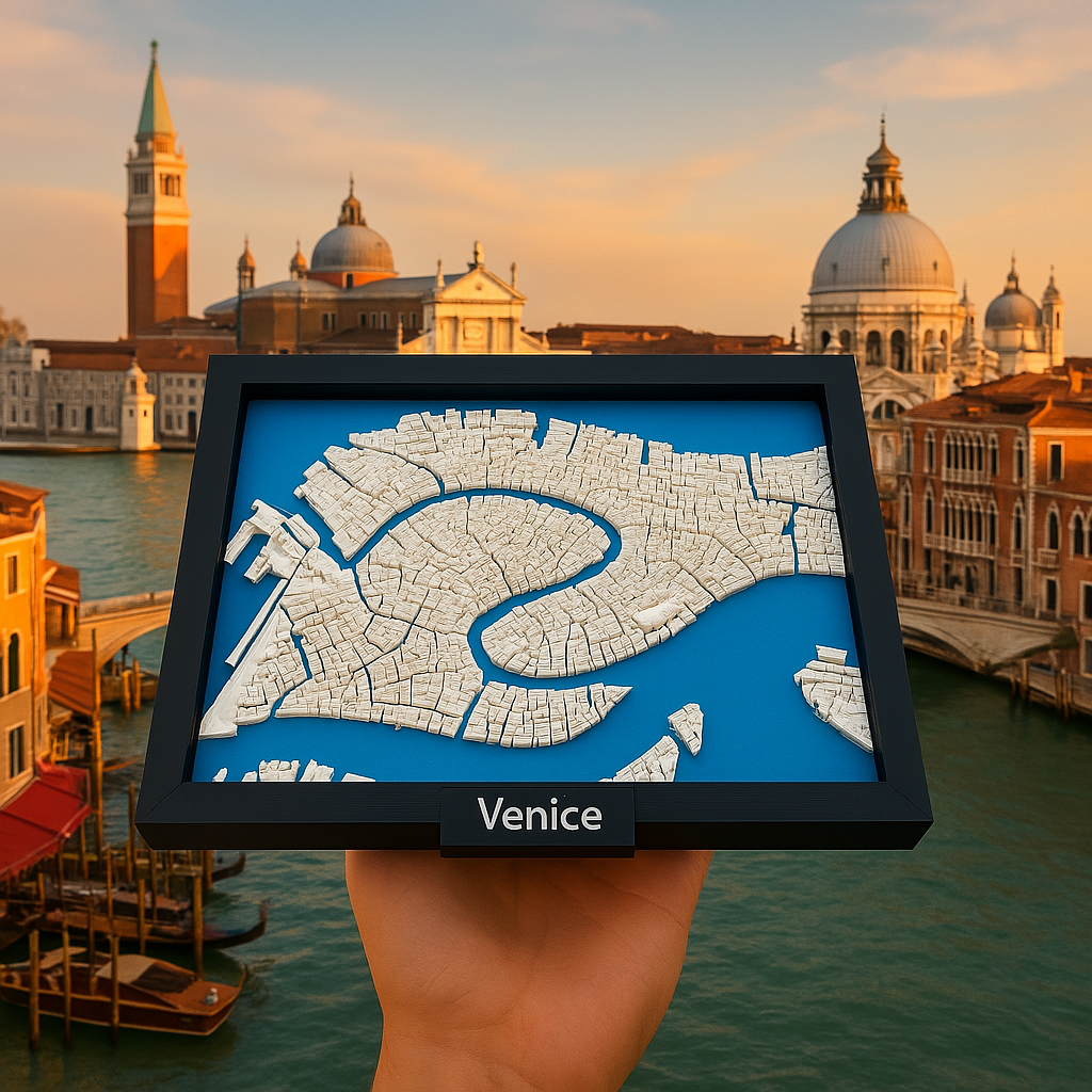 Miniature de Venise imprimée en 3D - Plan de ville détaillé et canaux - Qualité Premium