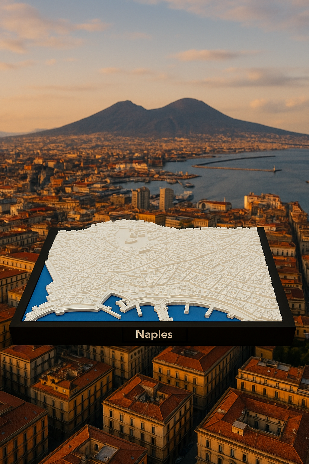 Miniature de Naples imprimée en 3D - Plan détaillé de la ville et du littoral - Qualité Premium