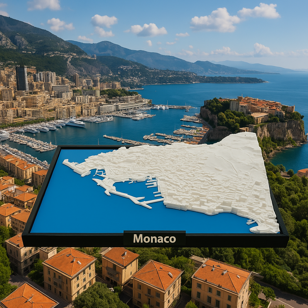 Miniature de Monaco imprimée en 3D - Plan détaillé de la ville et de la zone portuaire - Qualité Premium