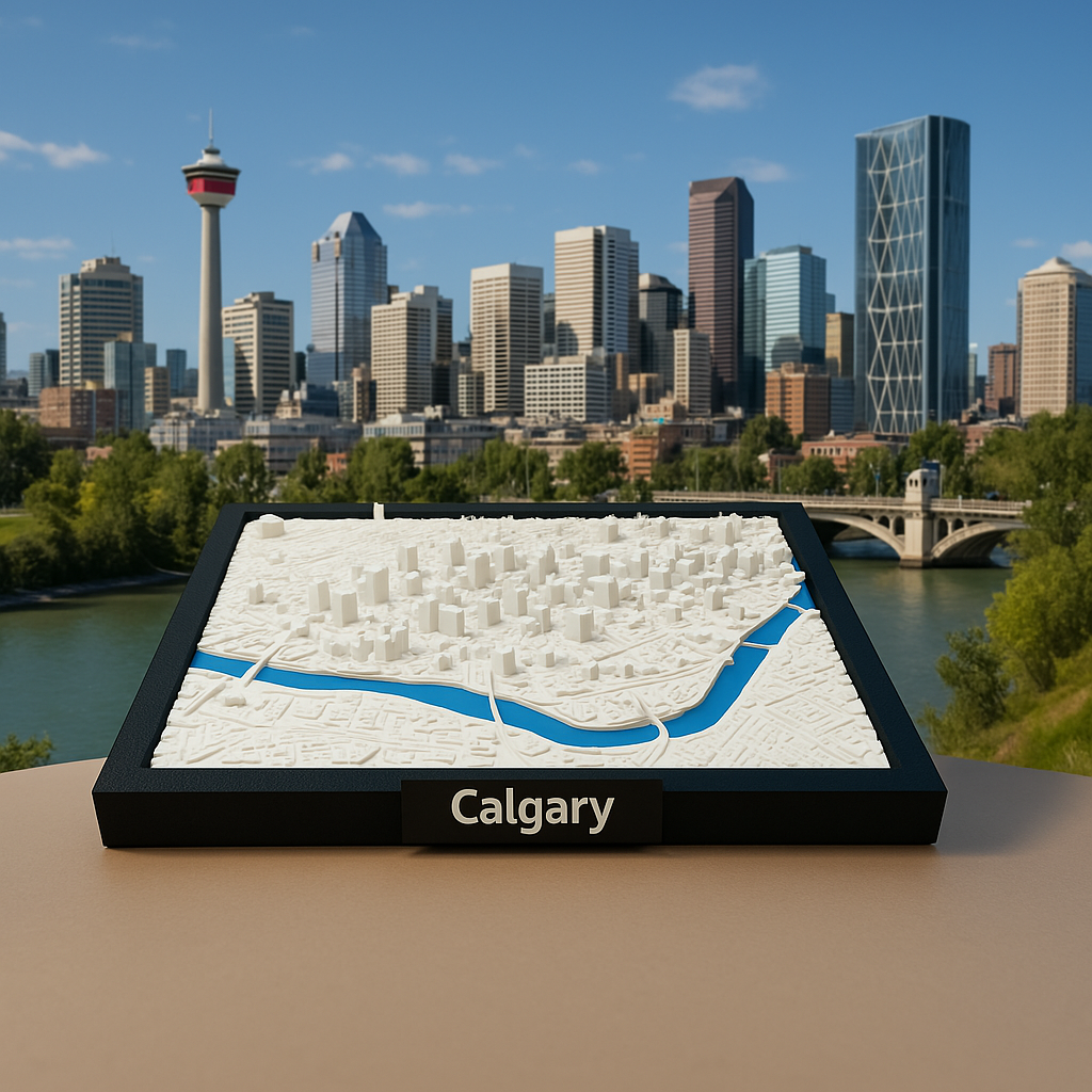 Miniature imprimée en 3D de Calgary - Plan détaillé de la ville et de la ligne d'horizon - Qualité Premium