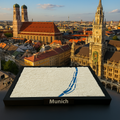 3D-utskrevet miniatyr av München - detaljert bykart og elvelandskap - førsteklasses kvalitet