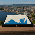 3D-utskrevet miniatyr av Oslo - detaljert bykart og fjorder - førsteklasses kvalitet