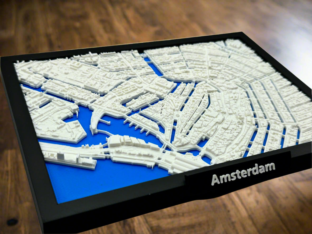 Miniature d'Amsterdam imprimée en 3D - Plan de ville détaillé et anneau de canaux - Qualité Premium