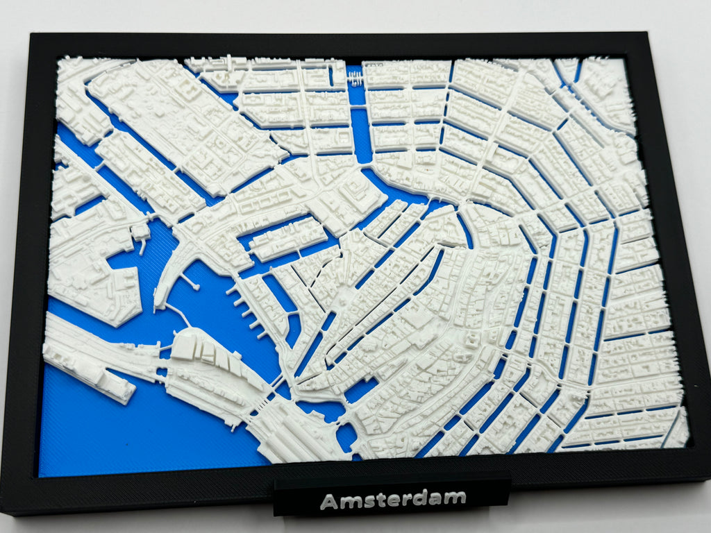 Miniature d'Amsterdam imprimée en 3D - Plan de ville détaillé et anneau de canaux - Qualité Premium
