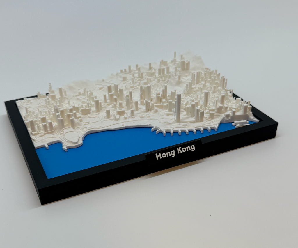 Miniature imprimée en 3D de Hong Kong - Carte détaillée de la ville et de la ligne d'horizon - Qualité supérieure