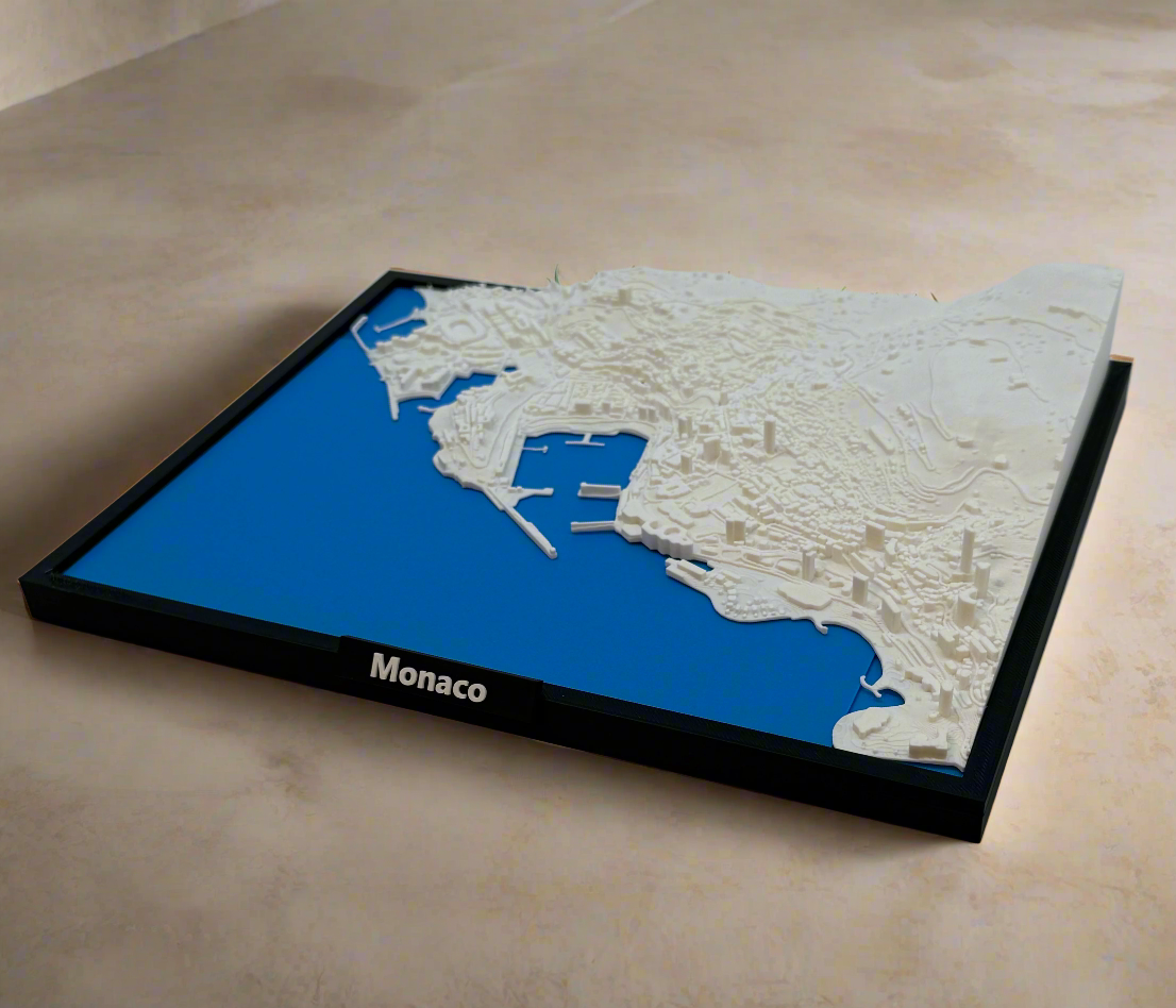 3D Geprinte Miniatuur van Monaco – Gedetailleerde Stadskaart en Havengebied - Premium Quality