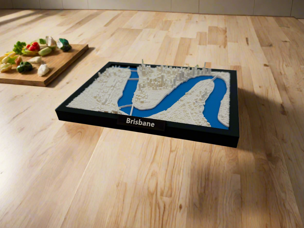 Miniature imprimée en 3D de Brisbane - Plan détaillé de la ville et paysage fluvial - Qualité Premium