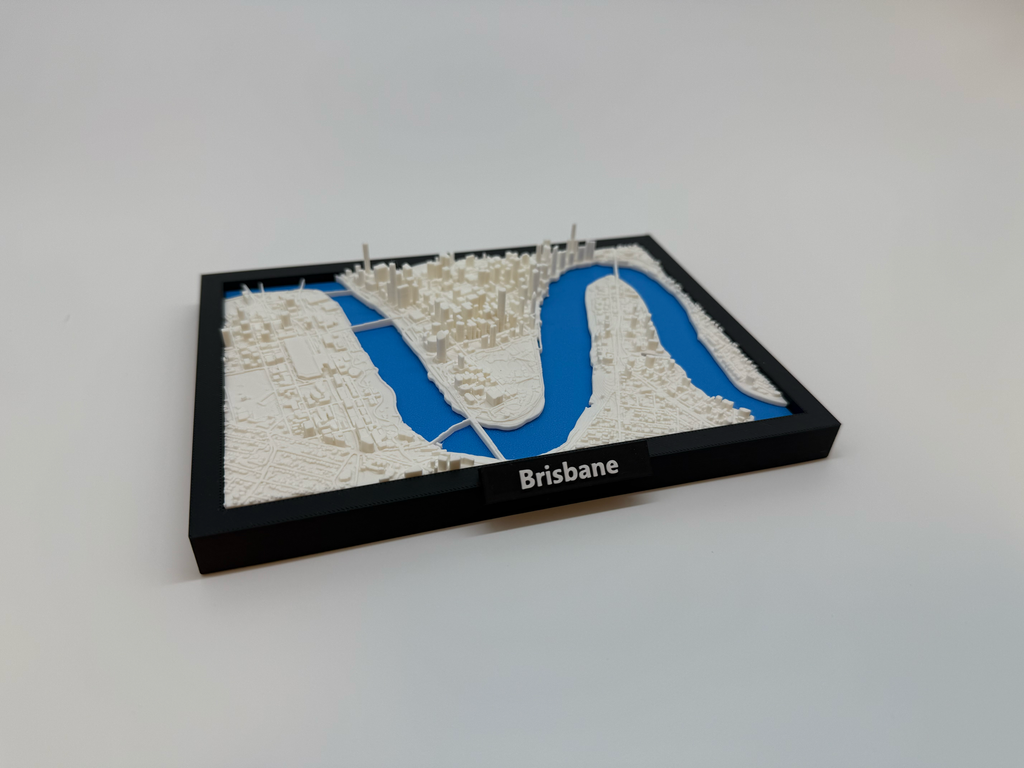 Miniature imprimée en 3D de Brisbane - Plan détaillé de la ville et paysage fluvial - Qualité Premium