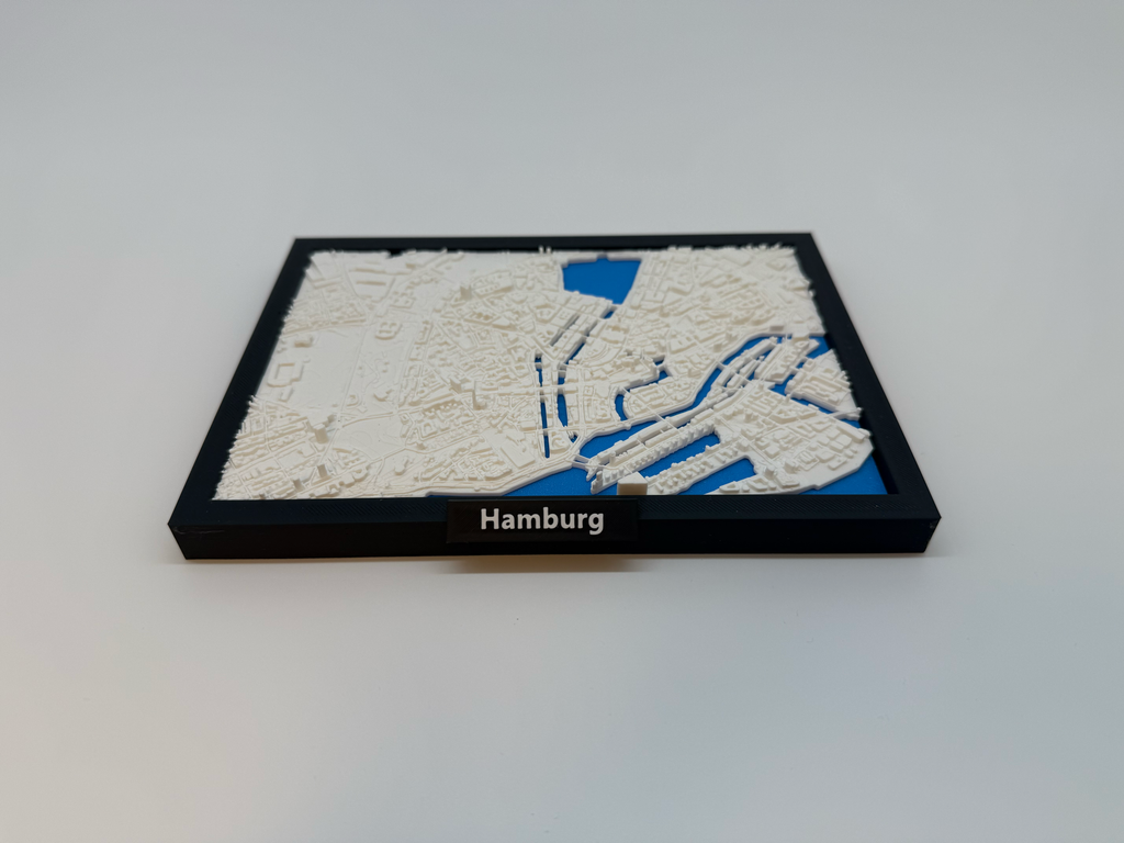 3D-utskrevet miniatyr av Hamburg - detaljert bykart og havneområde - førsteklasses kvalitet