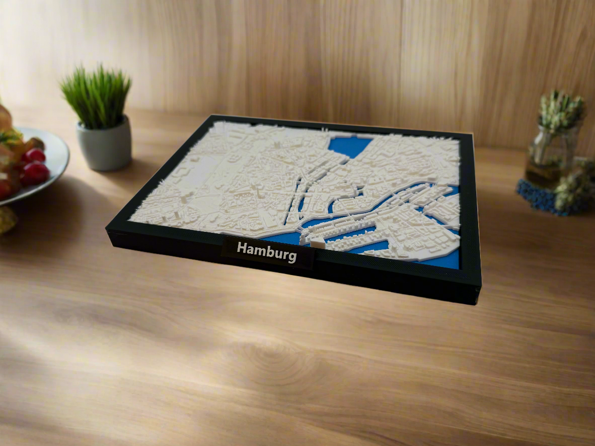 3D Geprinte Miniatuur van Hamburg – Gedetailleerde Stadskaart en Havengebied - Premium Quality