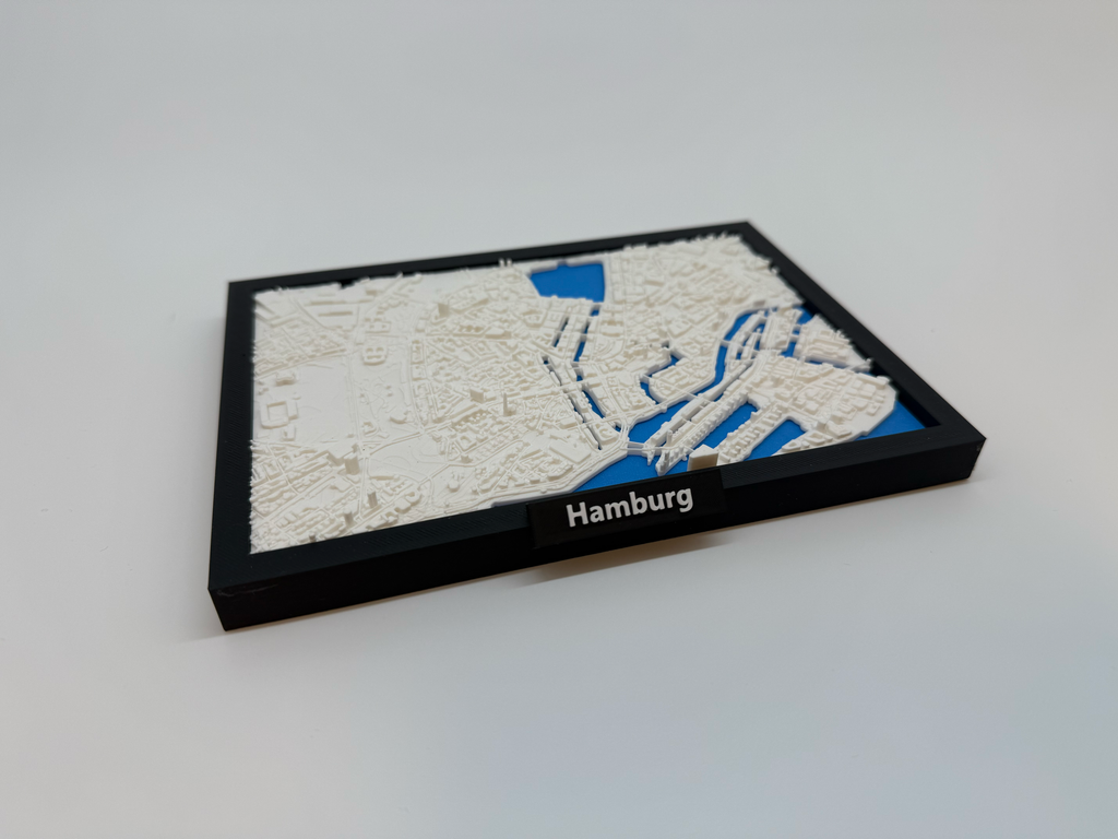 3D-utskrevet miniatyr av Hamburg - detaljert bykart og havneområde - førsteklasses kvalitet
