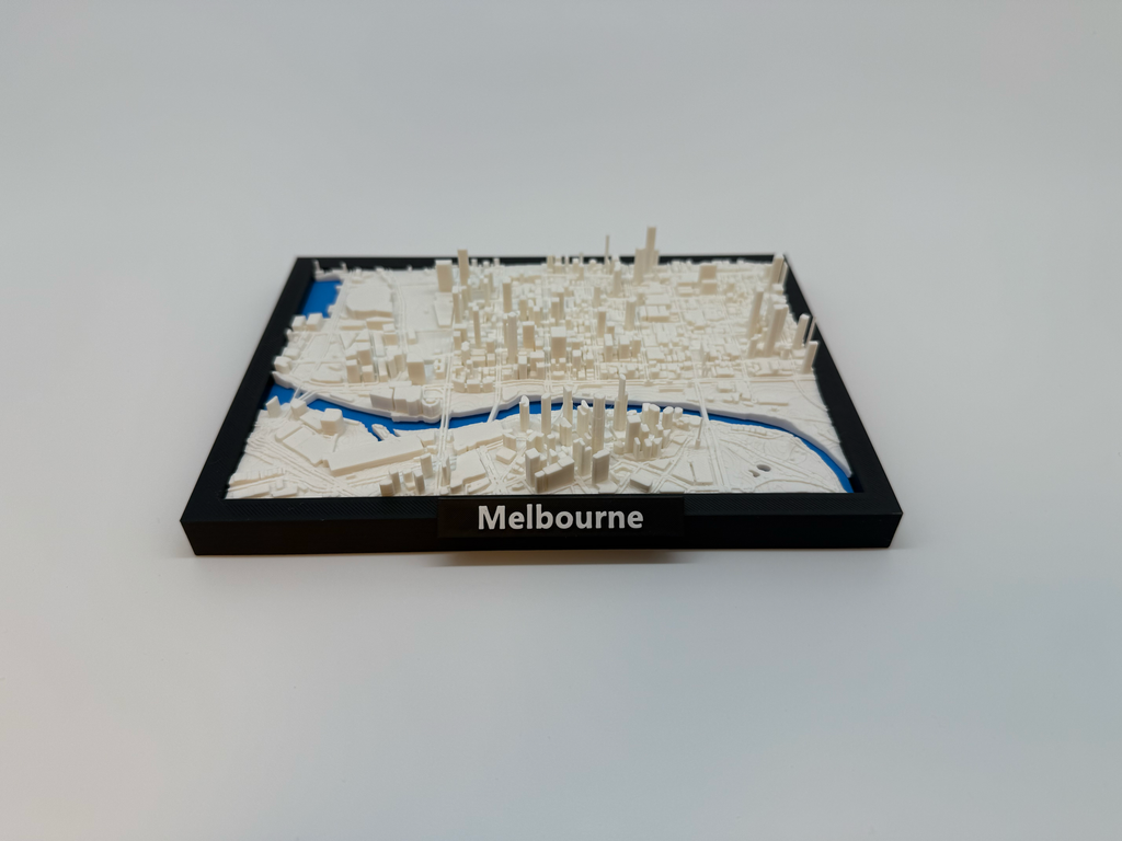 3D-utskrevet miniatyr av Melbourne - detaljert bykart og skyline - førsteklasses kvalitet