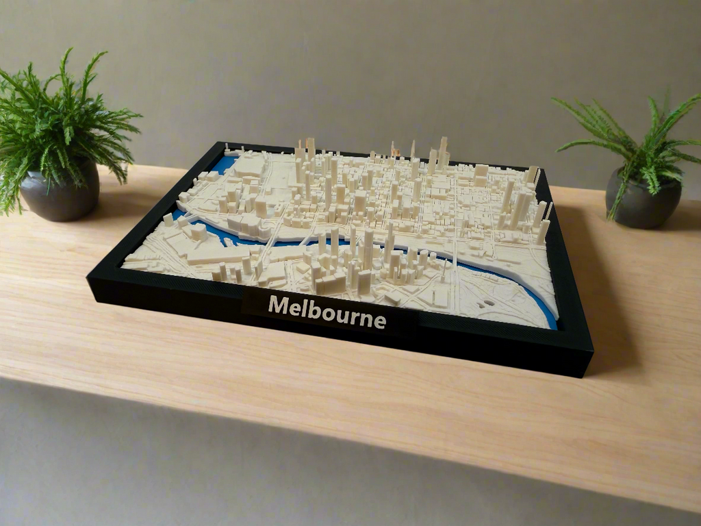 3D-utskrevet miniatyr av Melbourne - detaljert bykart og skyline - førsteklasses kvalitet