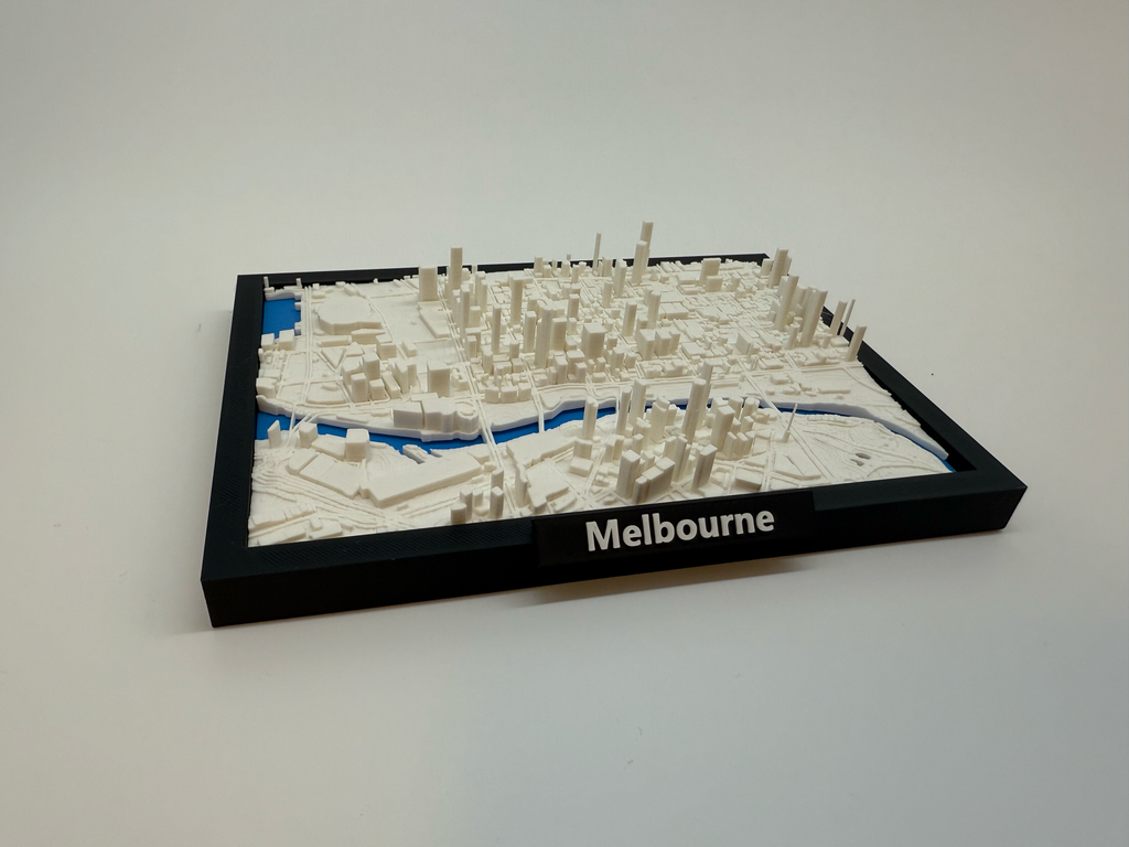 3D-utskrevet miniatyr av Melbourne - detaljert bykart og skyline - førsteklasses kvalitet