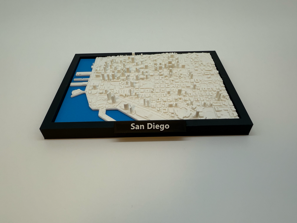 Miniature imprimée en 3D de San Diego - Plan détaillé de la ville et de la ligne d'horizon - Qualité Premium