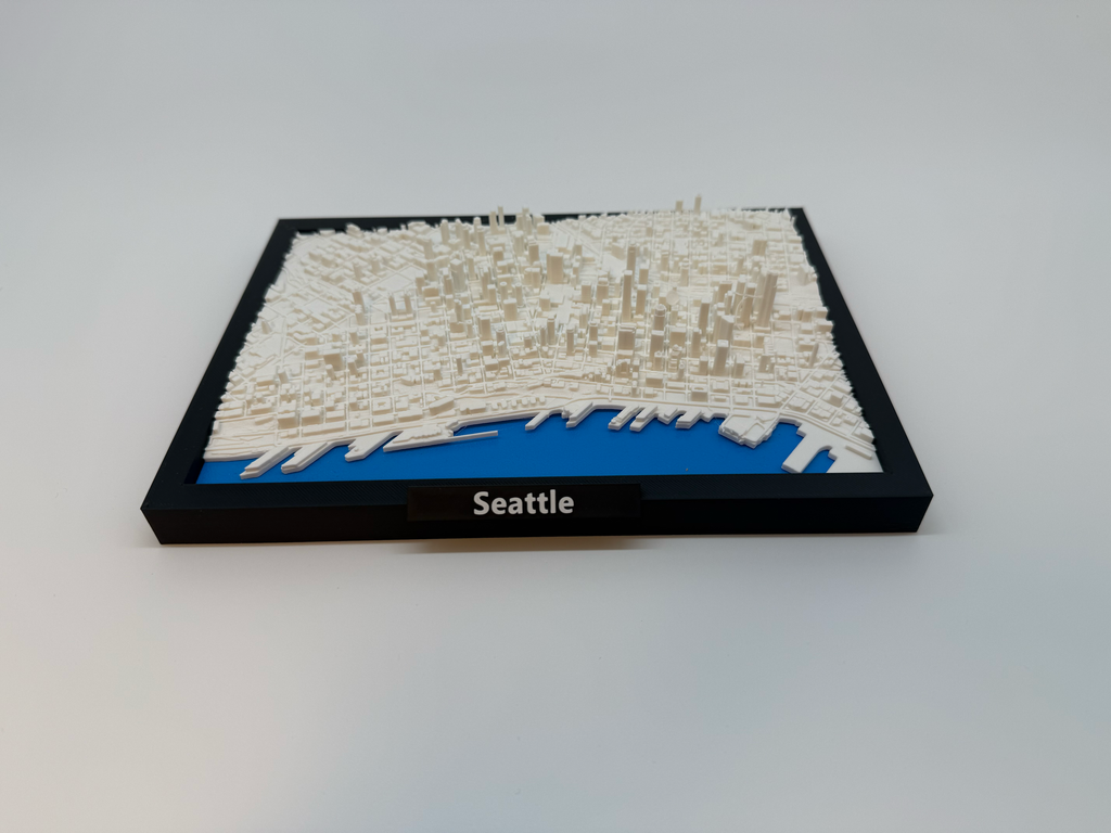 Miniature imprimée en 3D de Seattle - Plan détaillé de la ville et de la ligne d'horizon - Qualité Premium