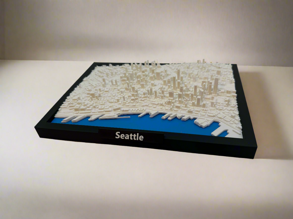 Miniature imprimée en 3D de Seattle - Plan détaillé de la ville et de la ligne d'horizon - Qualité Premium
