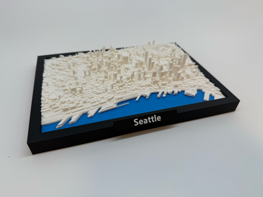 Miniature imprimée en 3D de Seattle - Plan détaillé de la ville et de la ligne d'horizon - Qualité Premium