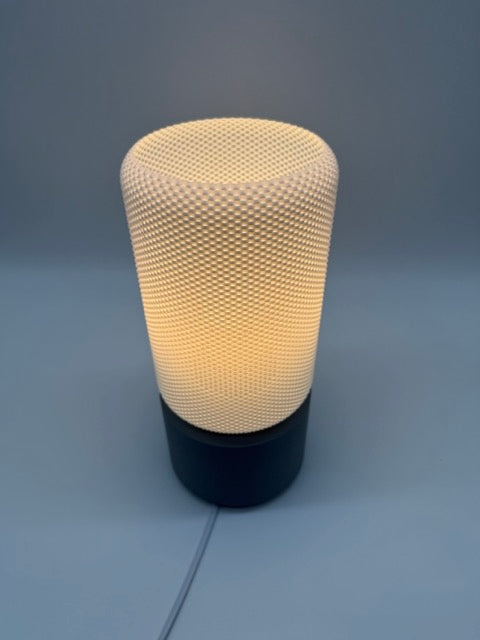 Lampe de table moderne 'Dots' avec abat-jour cylindrique blanc et base grise - Eclairage d'ambiance élégant