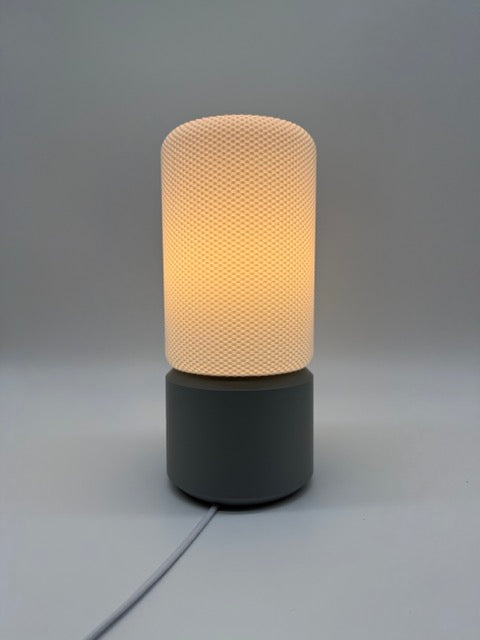 Lampe de table moderne 'Dots' avec abat-jour cylindrique blanc et base grise - Eclairage d'ambiance élégant