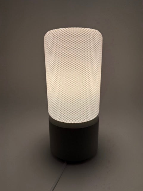 Lampe de table moderne 'Dots' avec abat-jour cylindrique blanc et base grise - Eclairage d'ambiance élégant