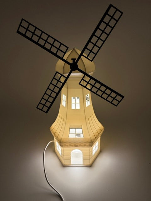 Dekorativ bordlampe 'Mill' i form av en vindmølle - unik stemningslampe med varmt lys