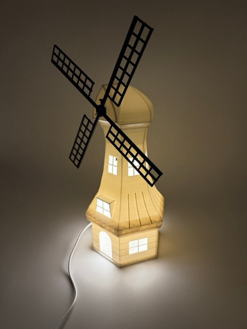 Dekorativ bordlampe 'Mill' i form av en vindmølle - unik stemningslampe med varmt lys