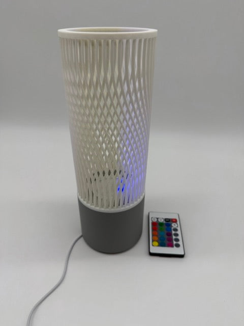 Lampe de table moderne 'Spiral' avec design cylindrique ajouré et base grise - Éclairage d'ambiance élégant