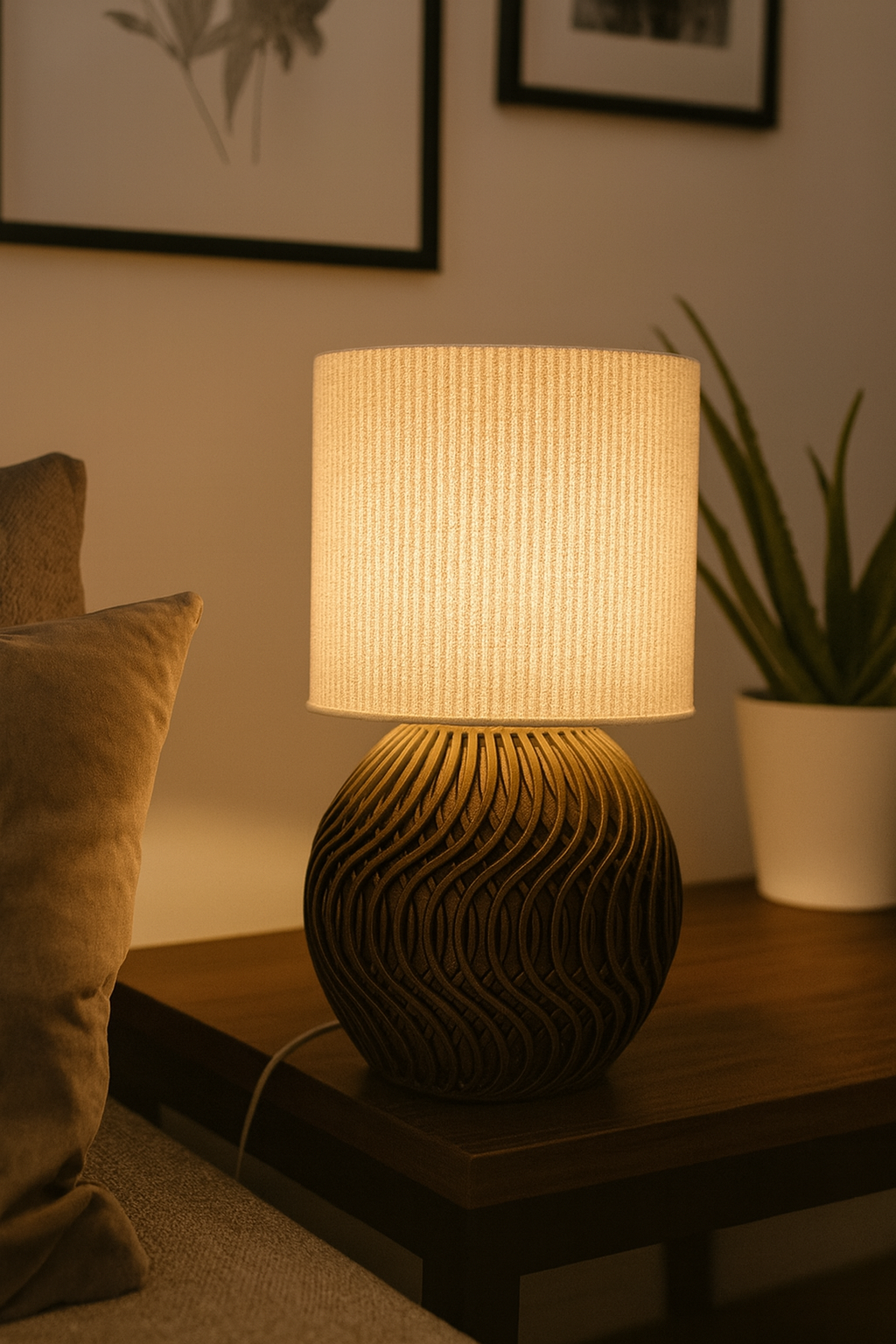 Lampe de table moderne 'Marble' avec abat-jour en marbre et base géométrique élégante - Atmospheric Lighting