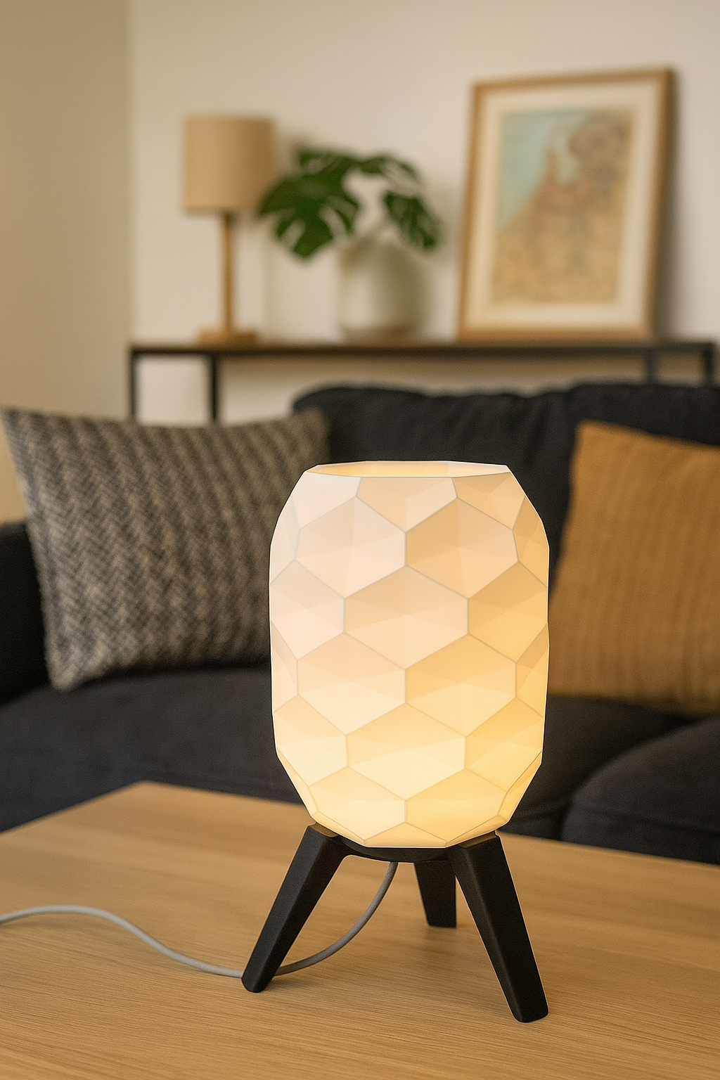 Designbordlampe 'Switch' med geometrisk mønster og svart sokkel - Moderne stemningsbelysning